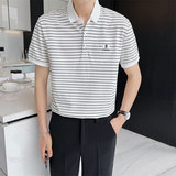 轻熟风夏季短袖条纹Polo衫时尚修身男士商务休闲T恤C203A-8806P58，男装T恤，电商C208A