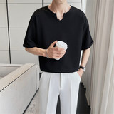夏季男士纯色短袖V领T恤轻熟风抖音直播华夫格体恤C203A-8812，男装T恤，电商C208A