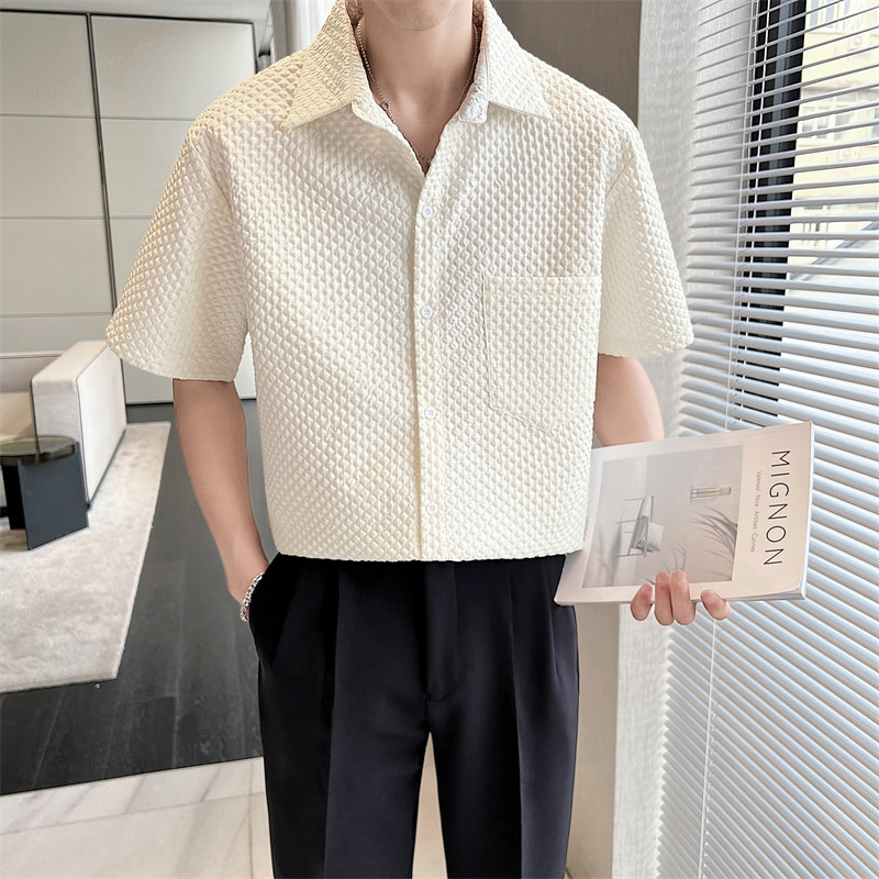 青年男生夏季流行宽松短袖衬衣轻熟风高品质抖音直播上衣8817-P58,男装T恤,电商C208A