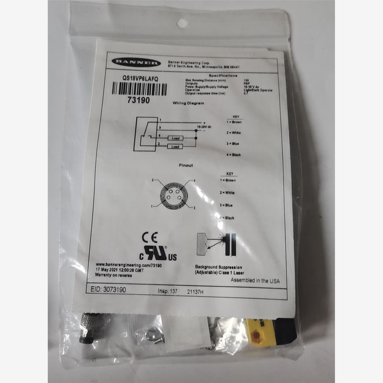 邦纳对射光电发射器QS18VP6RBQ库存现货正品现货一套议价