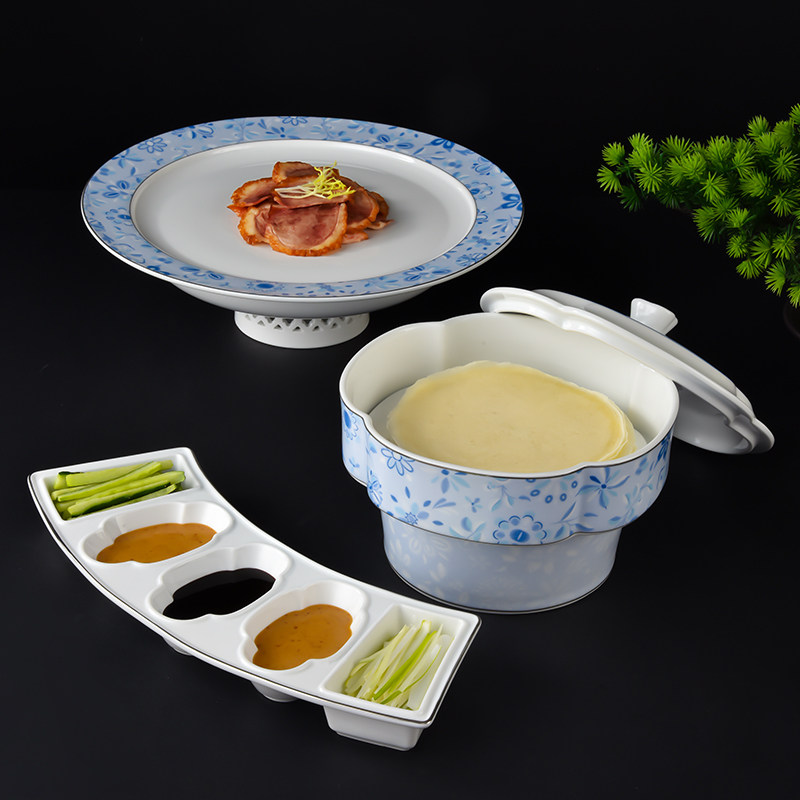 中式陶瓷北京烤鸭片皮蒸笼盘图片