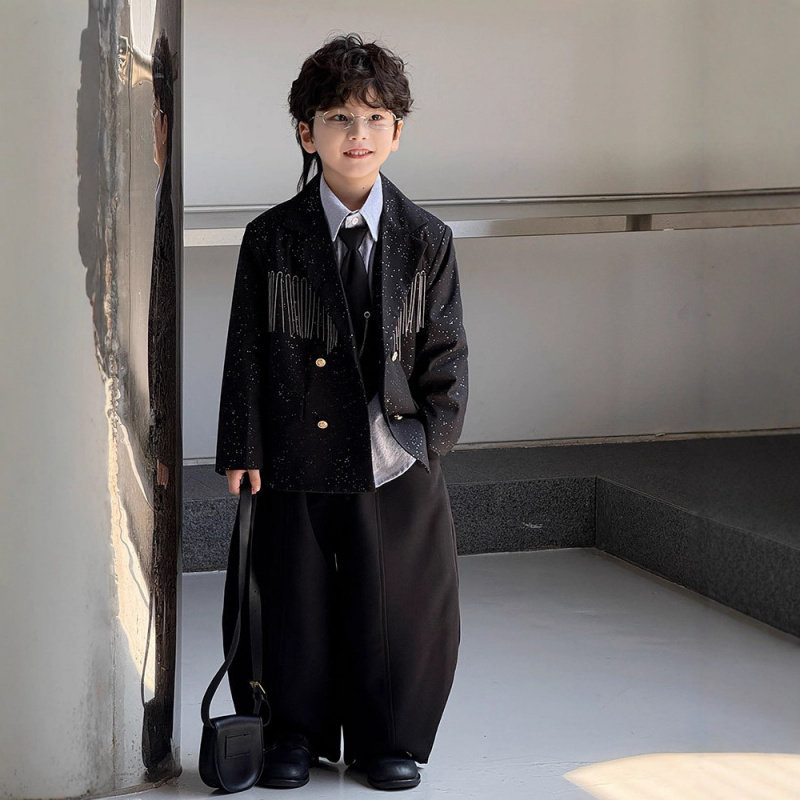 男童西装套装2025春秋款主持人走秀休闲花童生日儿童小西服礼服潮