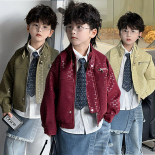 儿童立领皮上衣帅气童装 新款 机车外套潮 2025秋款 男童夹克皮衣套装