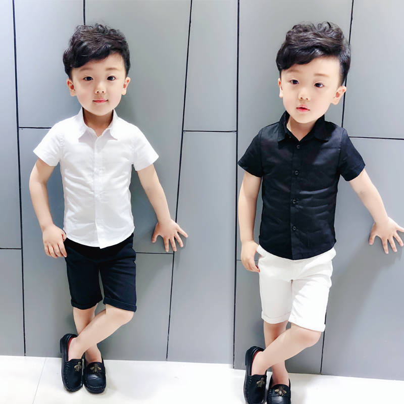 儿童短袖纯棉绅士百搭夏季2018新款男童纯色中大童衬衫上衣洋气潮|msdalam kategori Kanak-kanak/Bayi/Keluarga dipasang, shirt - dari Buy2taobao.com untuk memberikan perkhidmatan ejen Taobao profesional membeli