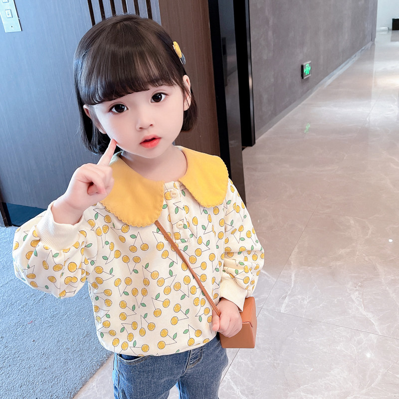 어린 소녀 패셔너블하고 귀여운 체리 인형 칼라 스웨트 셔츠 2024 봄 새로운 패션 스타일 소녀 한국어 버전 6 탑 5