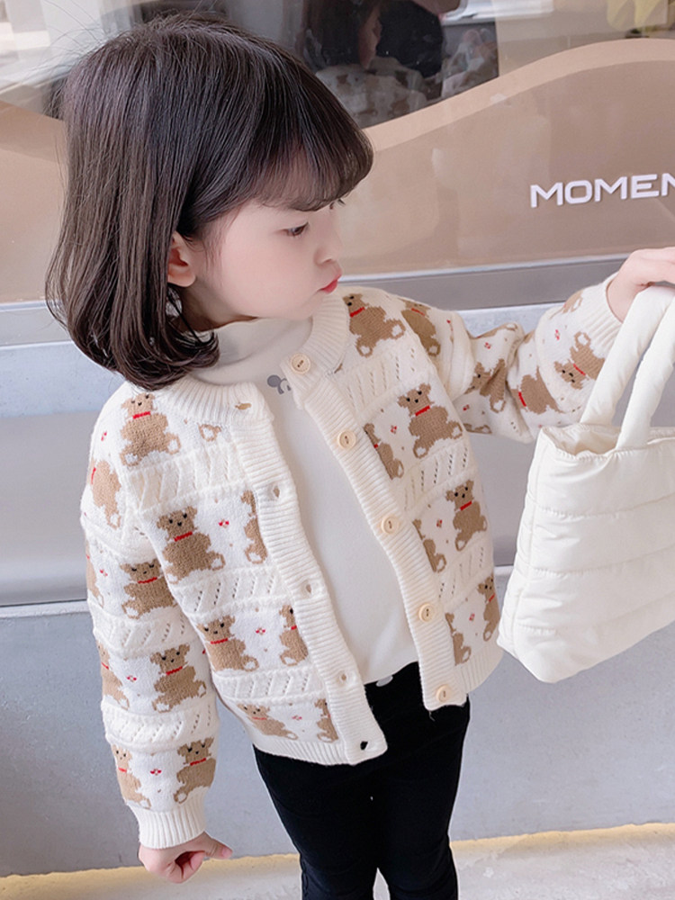 청년 및 중년 어린이 스웨터 재킷 봄 가을 2024 새로운 봄 소녀 유행 니트 가디건 봄 최고 유행