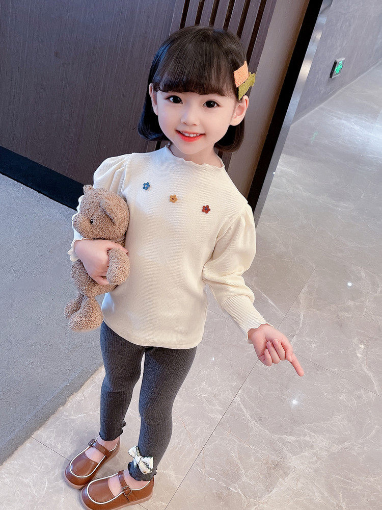 여자 가을 겨울 벨벳 바닥 셔츠 2024 봄 가을 새로운 스타일 퍼프 슬리브 탑 소녀 3 공주 슬리브 티셔츠 유행