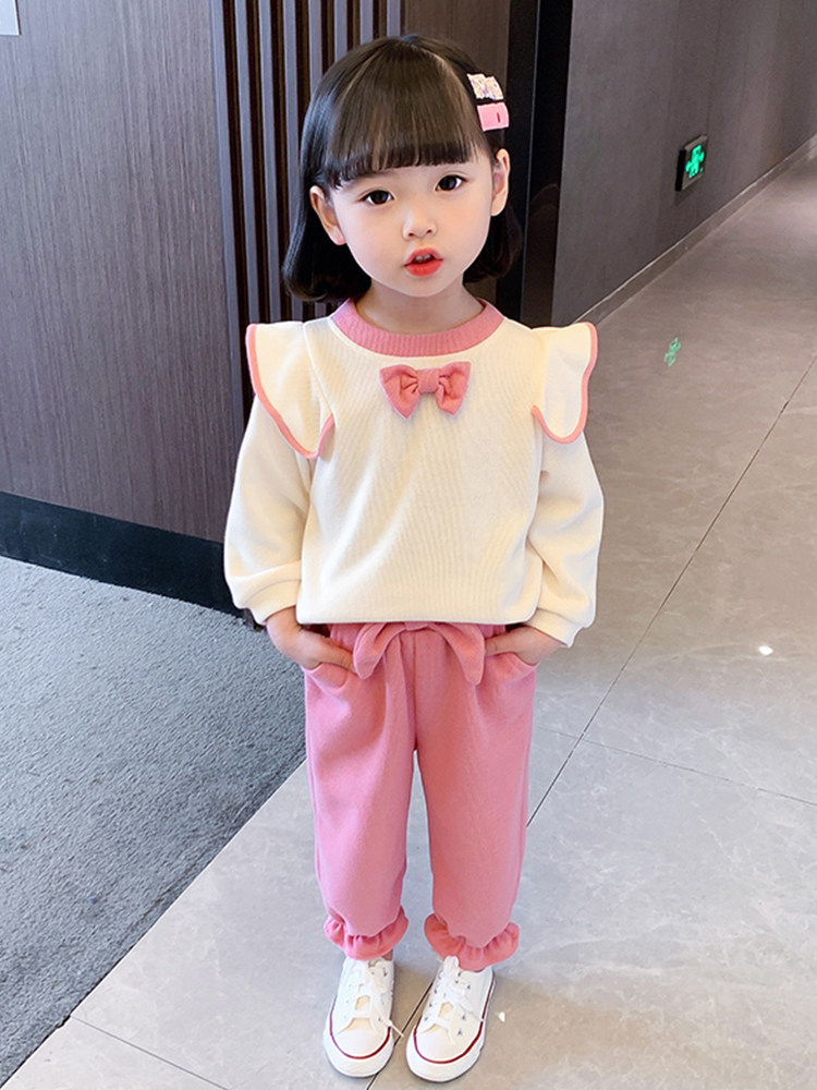 어린이 및 중년 어린이를위한 인터넷 연예인 봄 정장 2024  소녀 유행 캐주얼 셔츠와 바지 투피스 봄 가을 정장