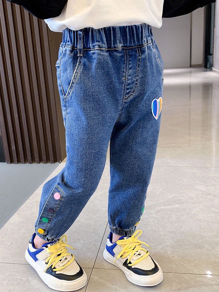 여아 한국식 봄 가을 청바지 여아가 밖에서 입는 패셔너블하고 세련된 바지 2022 새로운 인터넷 연예인 가을 의류 트렌드