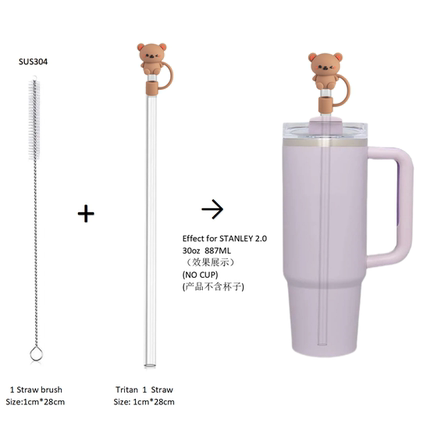 Stanley保温杯替换tritan材质吸管包含卡通吸管帽子不锈钢吸管刷