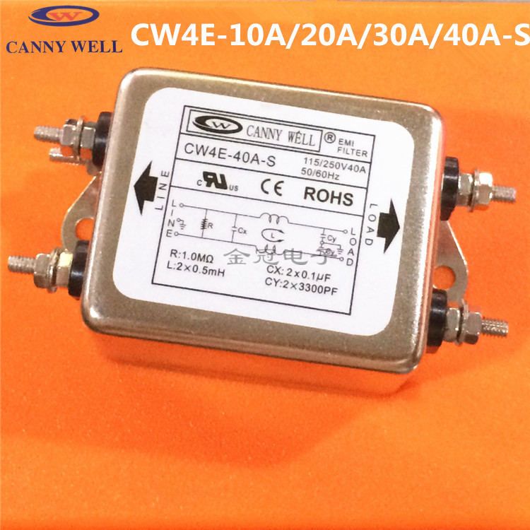 CANNYWELL单相电源滤波器CW4E-30A/6A/10A/20A/3A-S螺栓式220V