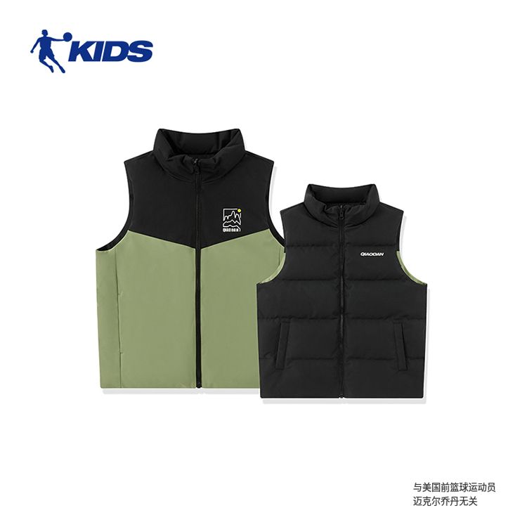 乔丹儿童羽绒马甲秋冬新款男童中大童外套双面穿羽绒服背心马夹
