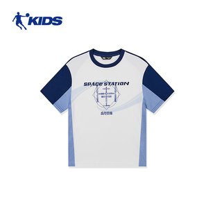 中国乔丹儿童装短袖男童2024夏季新大童吸汗透气运动上衣纯棉T恤