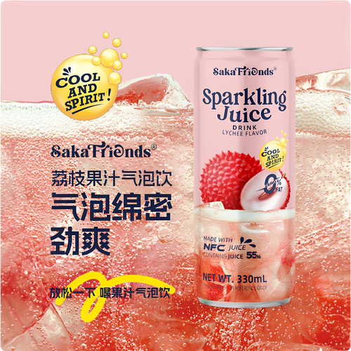 SAKA FRIENDS越南进口 NFC荔枝果汁气泡水饮料330mlx12罐