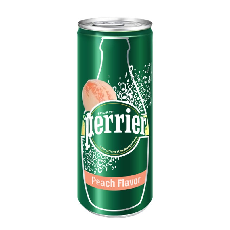 巴黎水perrier含气天然矿泉水气泡法国进口 易拉罐桃子味250ml*5