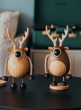 新婚礼物囍鹿轻奢家居实木摆件原创乔迁送领导高端礼品高定装饰
