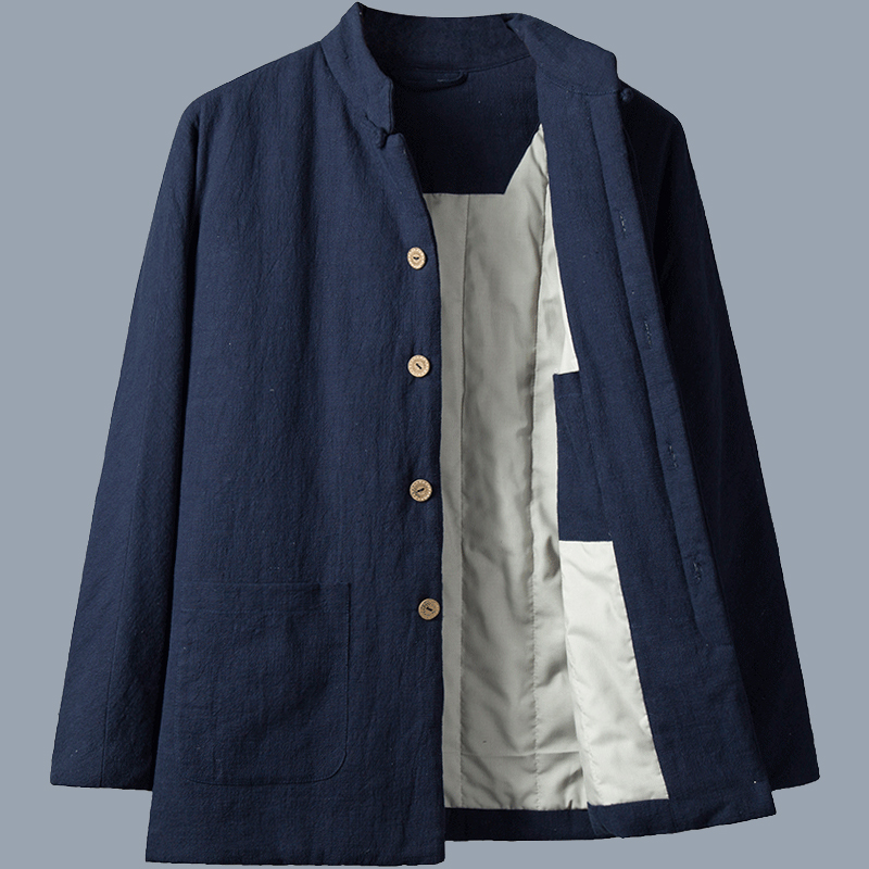 中山装男冬季立领棉服中国风唐装棉衣老年人棉袄大码中式亚麻外套