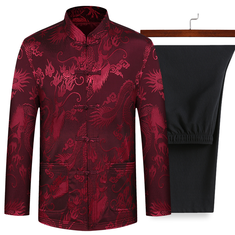 秋冬季爸爸唐装男棉袄中老年人过寿生日婚礼服套装爷爷装秋装外套