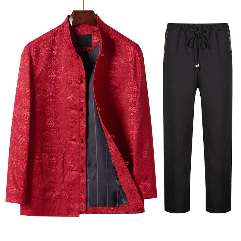 중년 및 노인 당나라 정장 남성 봄 가을 얇은 재킷 중국 정장 재킷 중국 스타일 남성 할아버지 옷