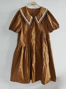 拉谷谷原单棉质娃娃领单排扣衬衫裙韩版宽松显瘦学院风连衣裙