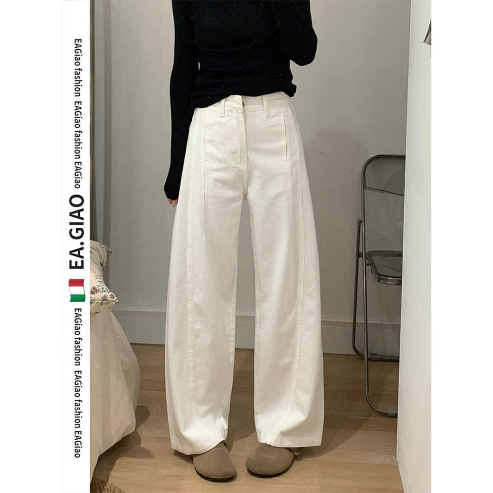 薄款白色弯刀阔腿牛仔裤女2026新款春季美式高腰显瘦镰刀直筒长裤