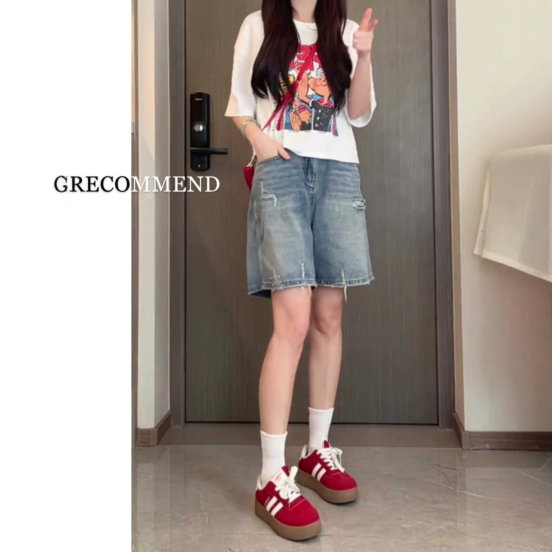 复古高腰破洞五分牛仔短裤女夏薄款2026新款大码胖mm显瘦直筒中裤
