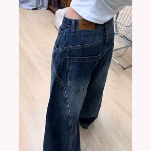 美式水洗阔腿弯刀牛仔裤女2026春季新款高街宽松显瘦直筒镰刀裤子