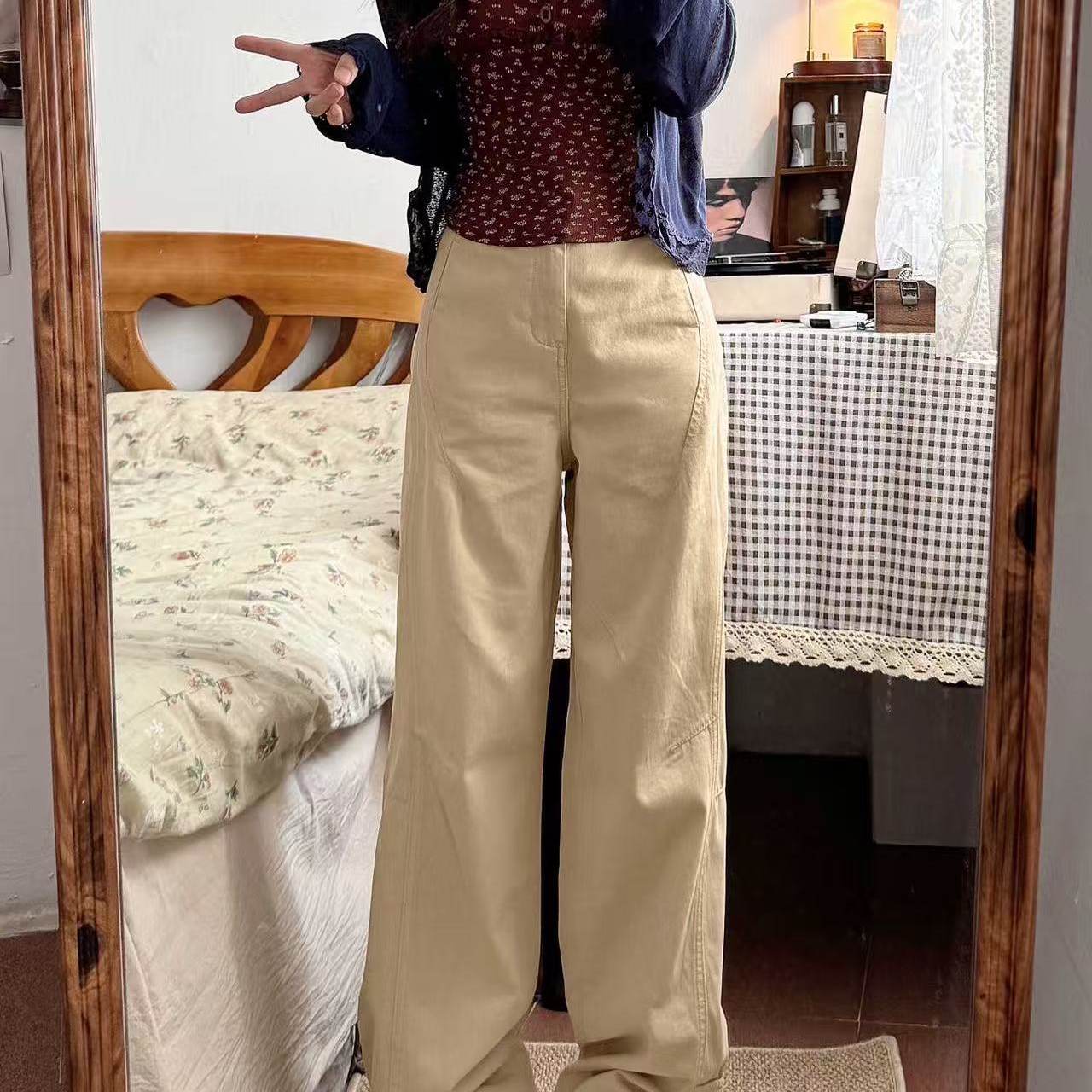 卡其色阔腿牛仔裤女春秋新款胖mm大码梨型身材显瘦宽松垂感直筒裤,女装/女士精品,牛仔裤,淘宝优惠券,粉丝福利购,淘宝优惠卷