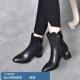 真皮粗跟短靴女2024新款 秋冬尖头低跟软底百搭头层牛皮马丁靴加绒