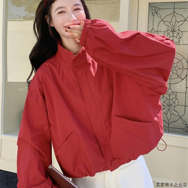 减龄气质立领红色短外套女春秋2025新款小个子独特漂亮上衣巨好看