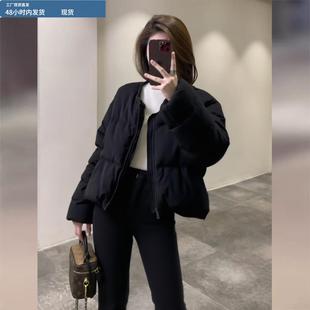 黑色短款圆领羽绒服女2025冬季新款百搭小个子外套加厚保暖面包服