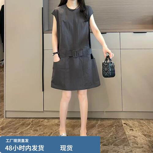 收腰工装风轻奢洋装女2026夏季大尺码胖MM高级流行时尚中长版裙子