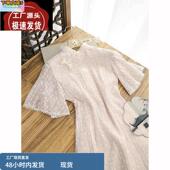 改良新中式 新款 年轻不开叉连衣裙 旗袍女2025年春季 粉色碎花倒大袖