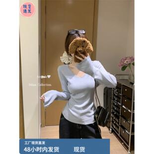 法式气质低领打底衫女春季2025年内搭高级感毛衣修身长袖针织上衣