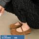 森系方头浅口豆豆加绒单鞋 晚晚风复古一字带毛毛玛丽珍鞋 女冬季