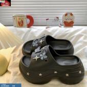 外穿增高海边黑色eva踩屎感防滑臭凉拖鞋 沙滩厚底拖鞋 女2025夏季