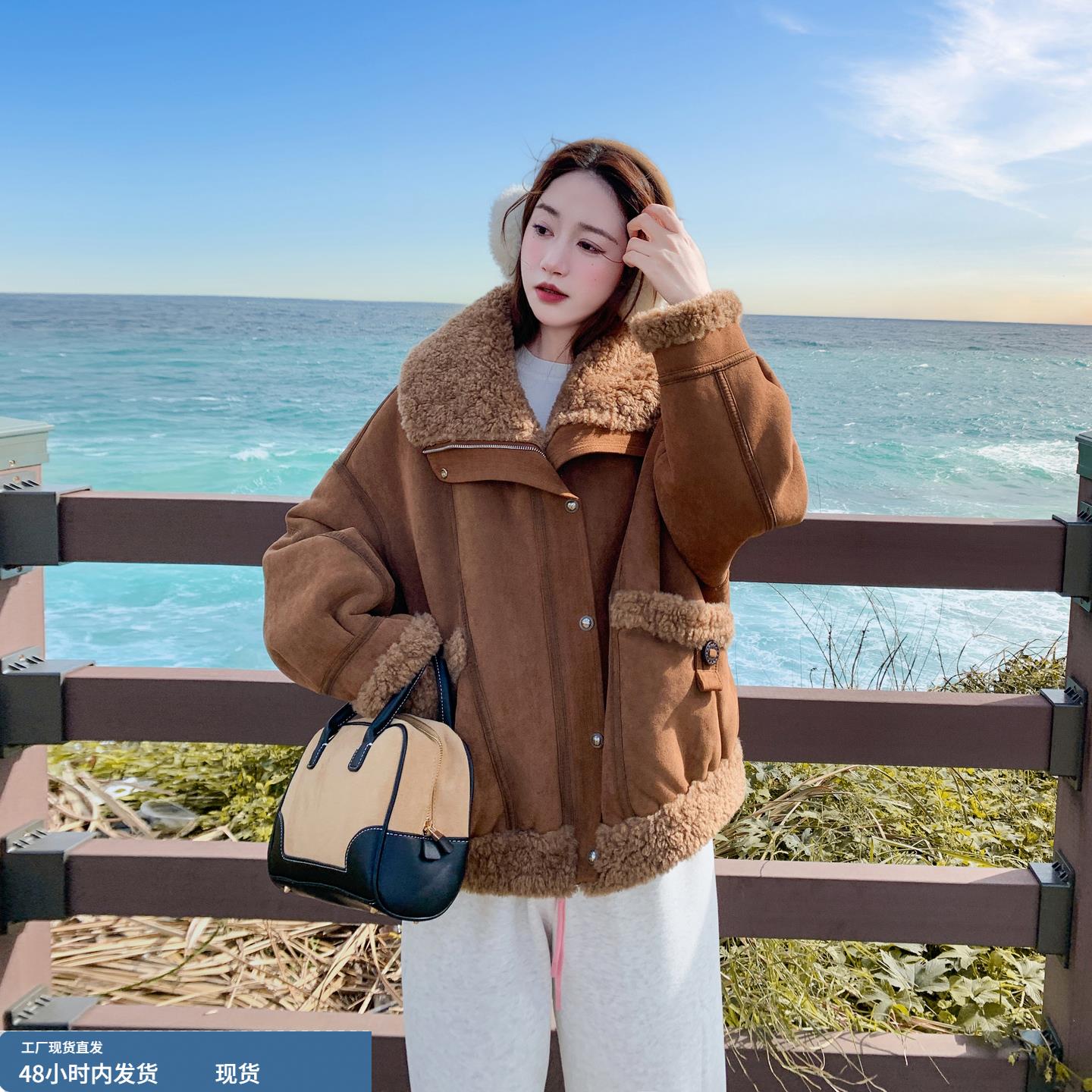 今年超流行羊羔毛麂皮绒外套女冬季2025新款加绒加厚保暖皮毛一体