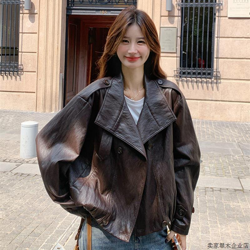 美拉德覆古咖色皮衣外套女春秋2025新款又酷又飒PU夹克爆款高级感