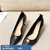 软皮通勤职业尖头单鞋 舒适软底上班鞋 女黑色细跟气质工作鞋 高跟鞋