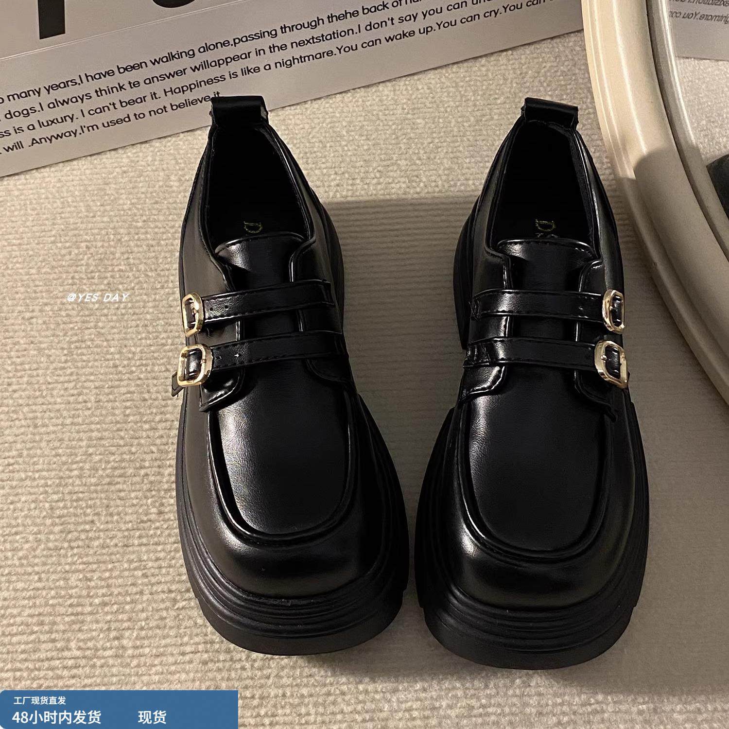 黑色英伦风皮带扣厚底小皮鞋女2025秋冬新款气质时尚百搭jk乐福鞋