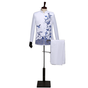 新品大合唱演出服男装青花瓷合唱服中国风中山装歌手主持人套装