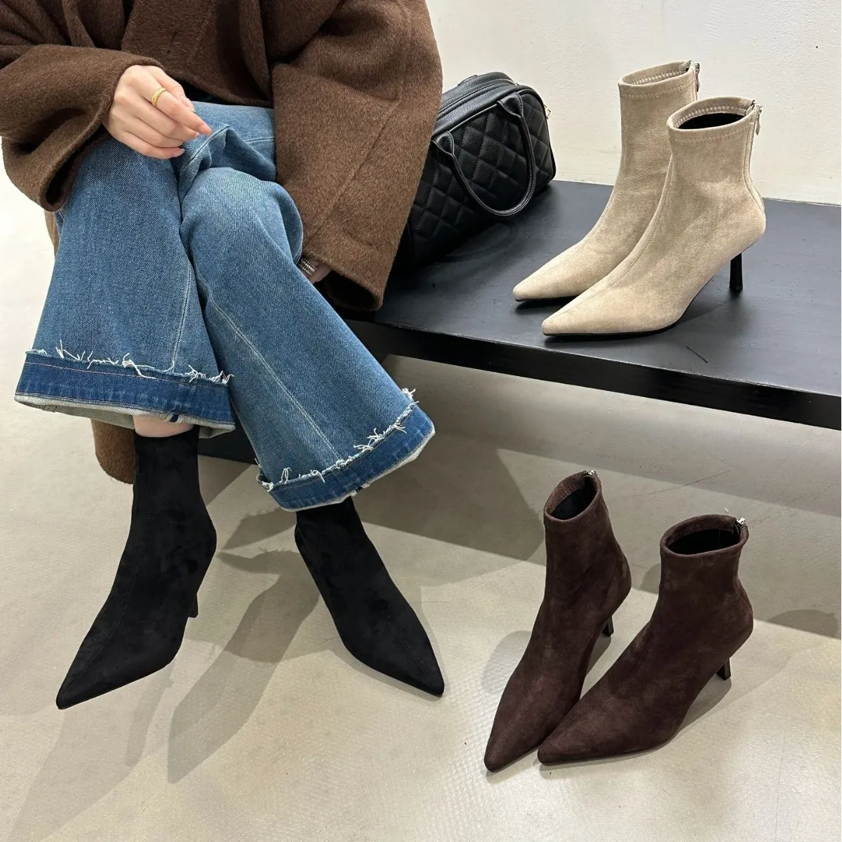 2025秋冬新款尖头细跟高跟气质显瘦法式时尚美绝女网红短靴