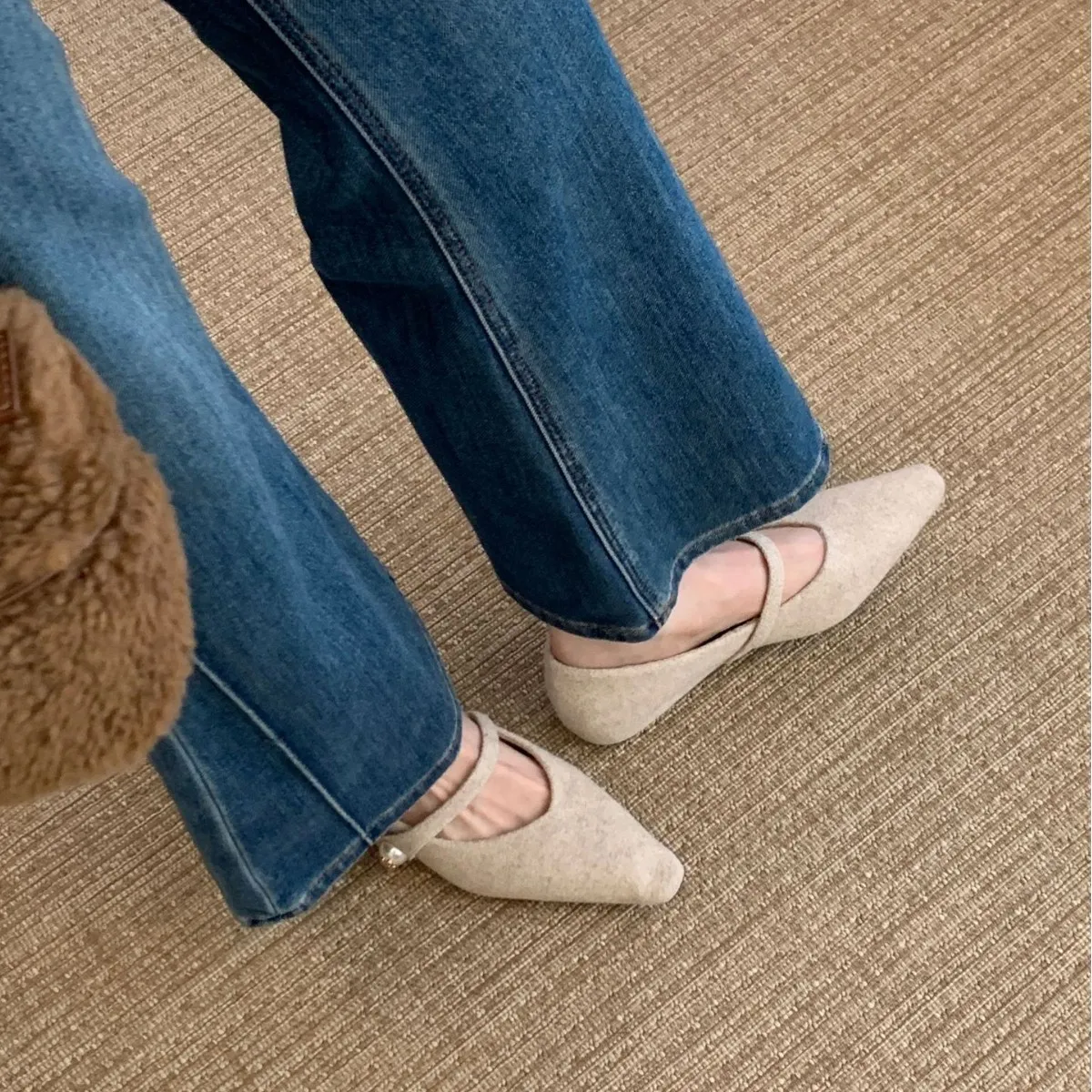 2025新款小方头一字带内增坡跟加绒保暖玛丽珍晚晚女单鞋