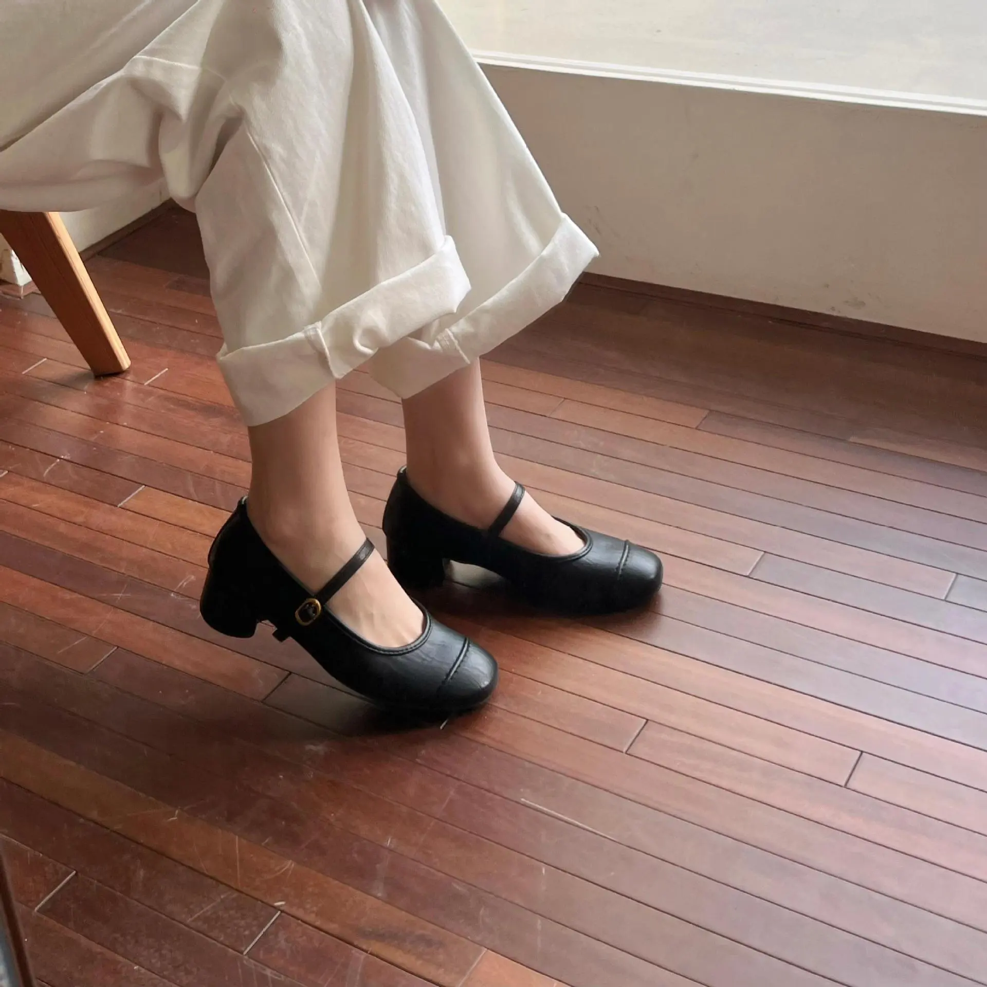 浅口单鞋女2025新款春夏新款法式仙女鞋配裙子粗跟玛丽珍鞋低跟鞋