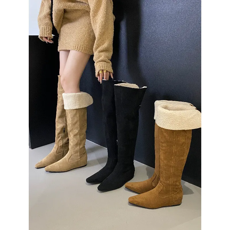内增高过膝雪地靴女靴子2025年冬季新款两穿堆堆靴高筒绒面长靴