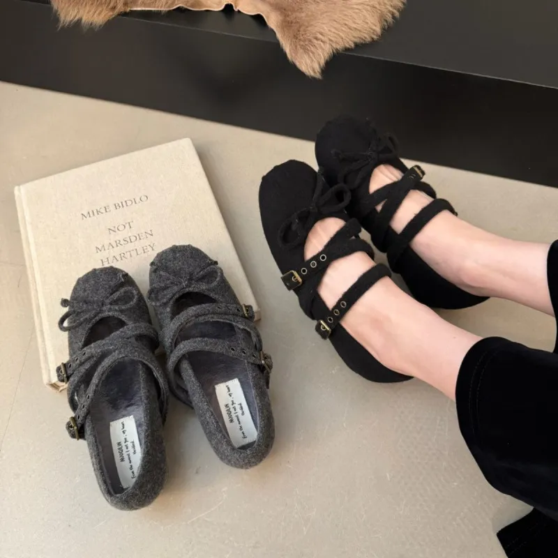 复古芭蕾舞风交叉扣带平底玛丽珍鞋女鞋子2025新款秋冬美拉德单鞋