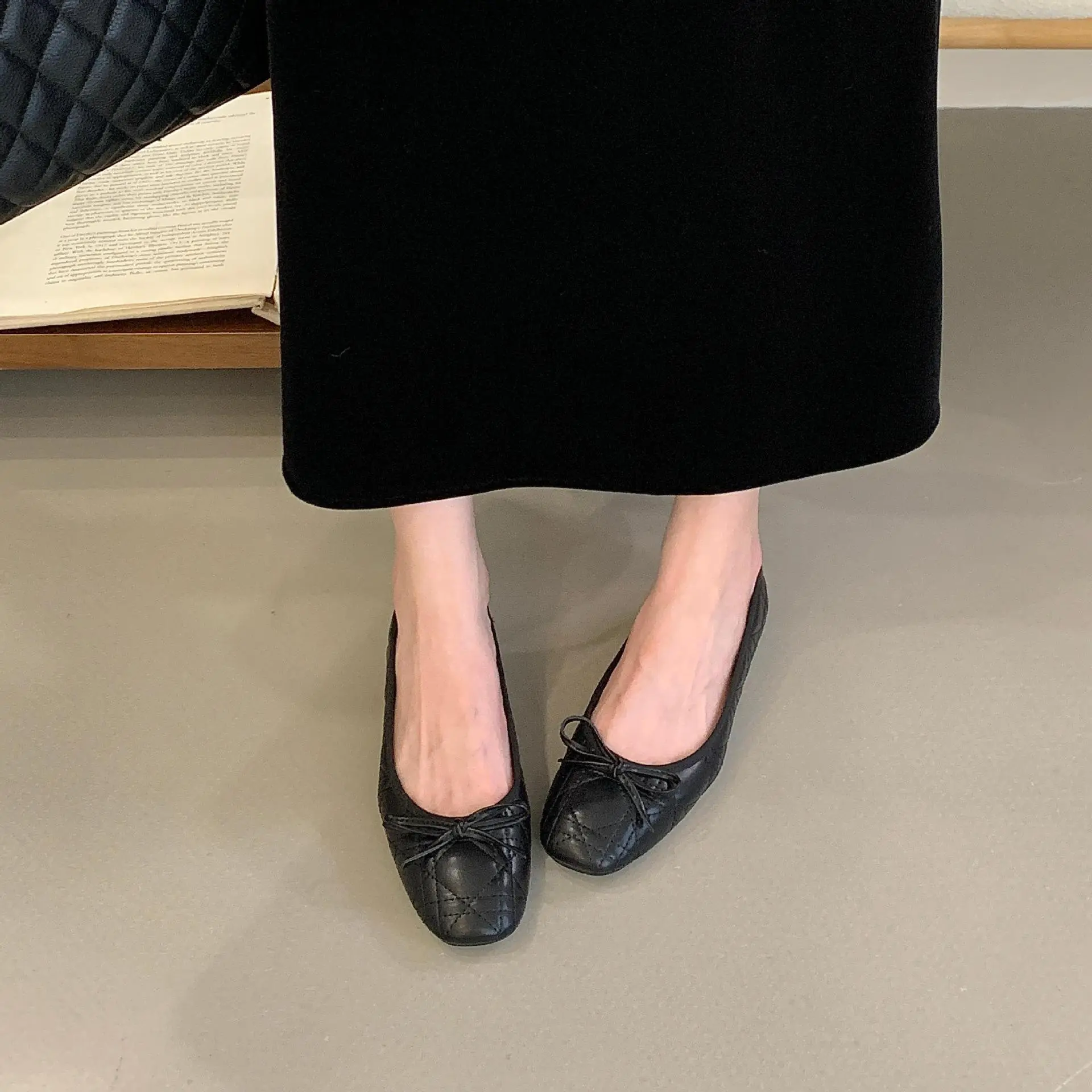 2026春秋季新款时尚法式蝴蝶结内增高3厘米单鞋女黑色通勤晚晚鞋