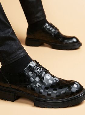 男婚鞋新款圆头男款皮鞋英伦风商务黑色百搭休闲男皮鞋潮鞋