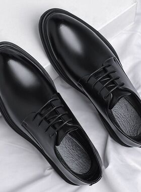 皮鞋男款秋季商务正装英伦男鞋通勤风低帮黑色配西装皮鞋一件新款