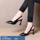 性感金属尖头一字扣带高跟鞋 包头凉鞋 百搭中空鞋 时尚 女2025年新款